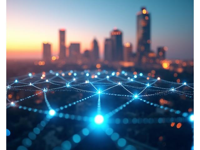 Abstract depiction of AI accessibility, showing interconnected nodes and a friendly interface, with subtle Austin skyline in the background