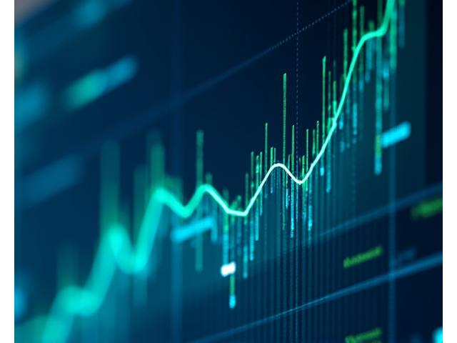 Dynamic financial charts with overlaid AI symbols, representing AI's ability to analyze market trends and optimize portfolios.