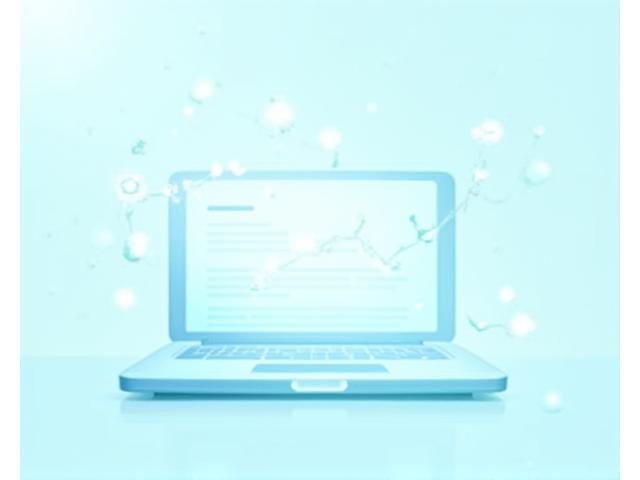 AI-generated blog post drafting on a screen with abstract content ideas flowing around.