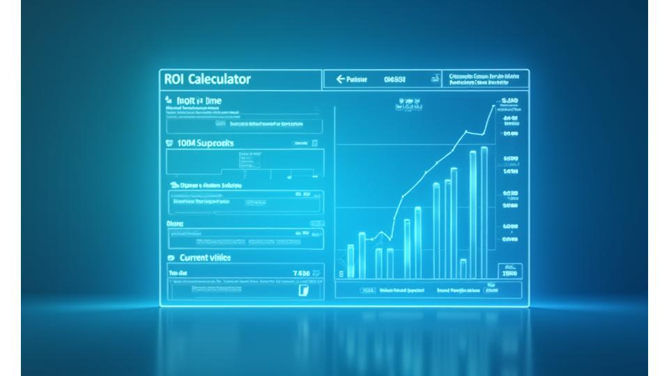 Interactive digital interface of an ROI calculator with charts and input fields, showing dynamic calculation results.
