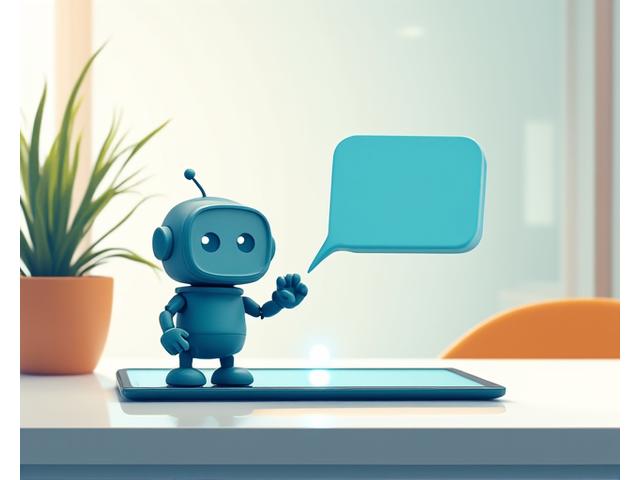 A friendly chatbot interface on a tablet screen, interacting with a small business owner.